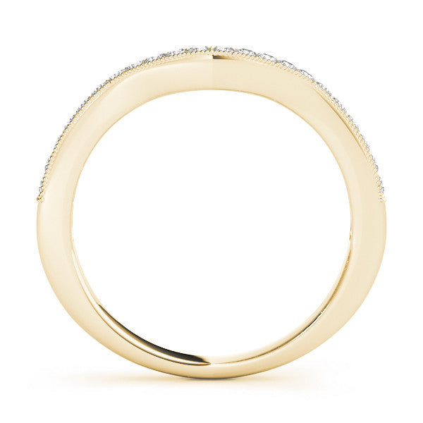 Yellow gold Pavé Round Diamond Curved Band with Milgrain Edge 1