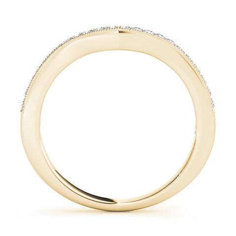 Yellow gold Pavé Round Diamond Curved Band with Milgrain Edge 1