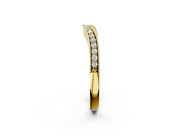 Yellow gold Pavé Round Diamond Curved Band with Milgrain Edge