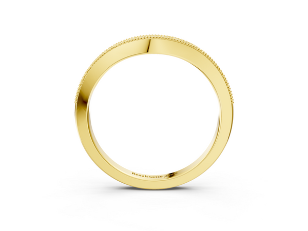 Yellow gold Pavé Round Diamond Curved Band with Milgrain Edge