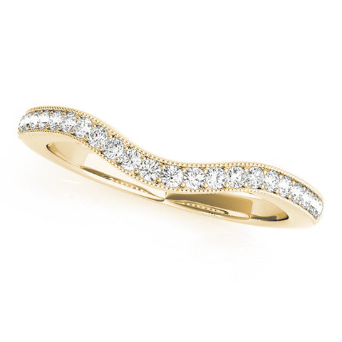 Yellow gold Pavé Round Diamond Curved Band with Milgrain Edge