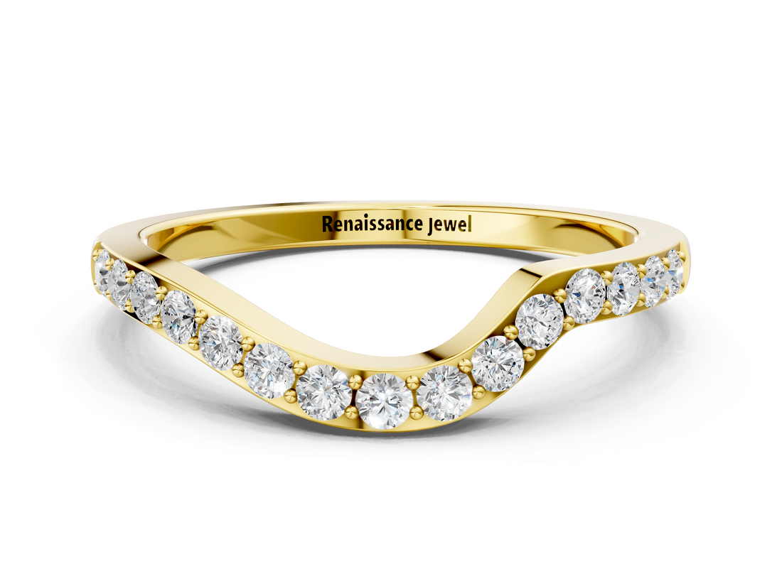 Yellow gold Pavé Round Diamond Curved Band with Prong Setting_4