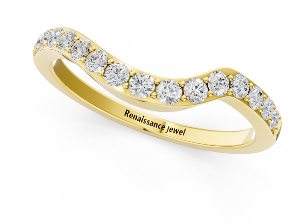 Yellow gold Pavé Round Diamond Curved Band with Prong Setting