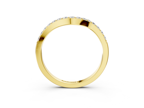 Yellow gold Pavé Round Diamond Curved Band with Prong Setting