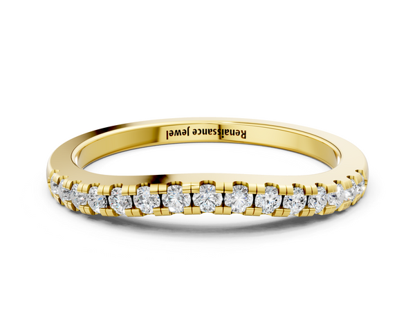 Yellow gold Pavé Round Diamond Curved Band with Shared Prong Setting
