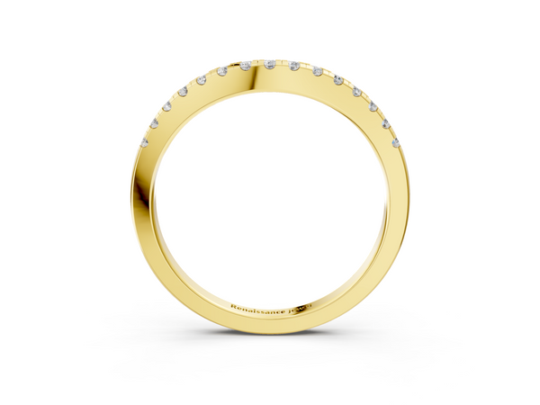 Yellow gold Pavé Round Diamond Curved Band with Shared Prong Setting