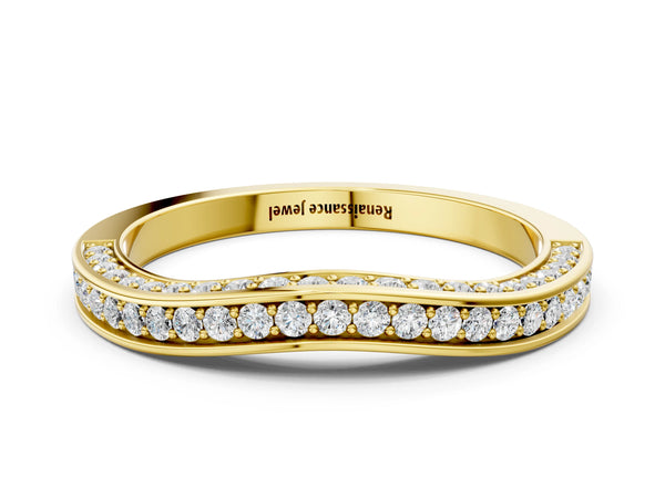 Yellow gold Pavé Round Diamond Curved Band