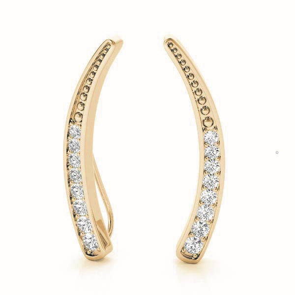 Yellow gold Pavé Round Diamond Curved Bar Earrings 1
