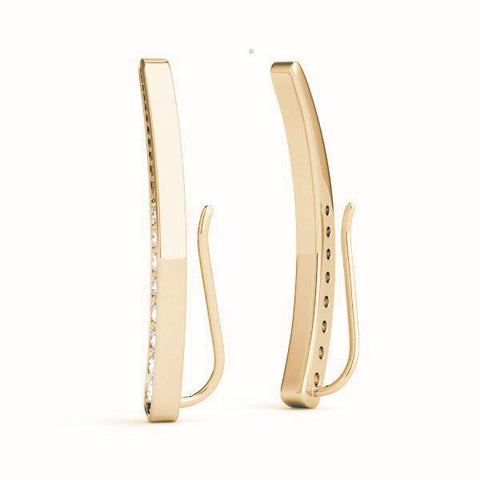 Yellow gold Pavé Round Diamond Curved Bar Earrings 2