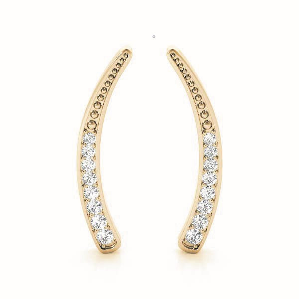 Yellow gold Pavé Round Diamond Curved Bar Earrings