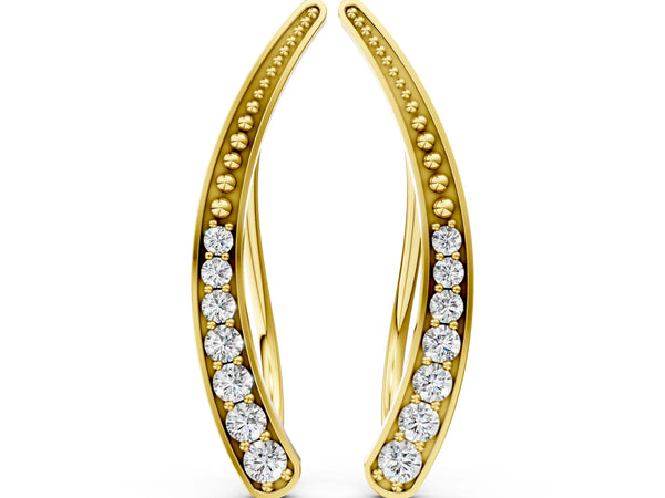 Yellow gold Pavé Round Diamond Curved Bar Earrings