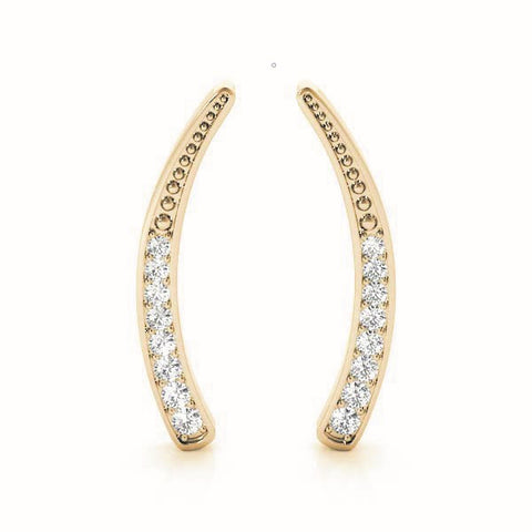 Yellow gold Pavé Round Diamond Curved Bar Earrings