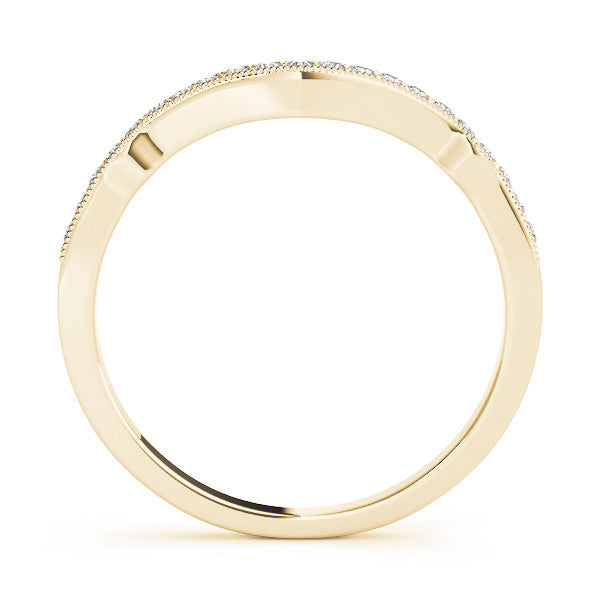 Yellow gold Pavé Round Diamond Curved Milgrain Band 1