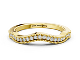 Yellow gold Pavé Round Diamond Curved Milgrain Band_4