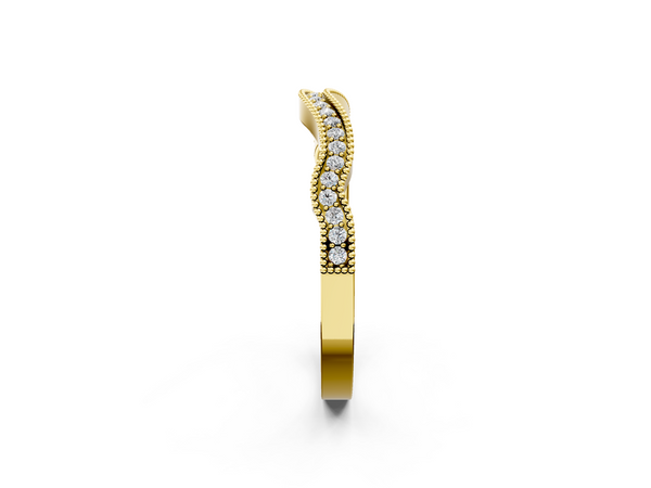 Yellow gold Pavé Round Diamond Curved Milgrain Band