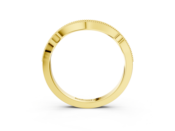 Yellow gold Pavé Round Diamond Curved Milgrain Band