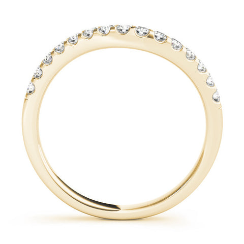 Yellow gold Pavé Round Diamond Curved Wedding Band with Prong Setting 1