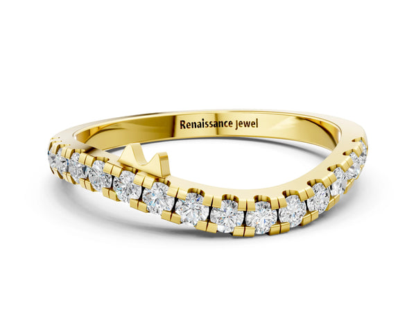 Yellow gold Pavé Round Diamond Curved Wedding Band with Prong Setting