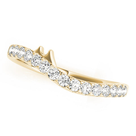 Yellow gold Pavé Round Diamond Curved Wedding Band with Prong Setting