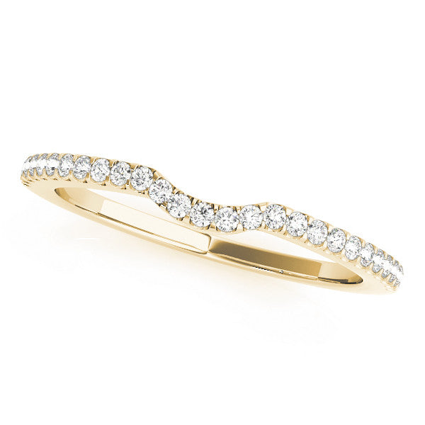 Yellow gold Pavé Round Diamond Curved Wedding Band with Shared Prong Setting