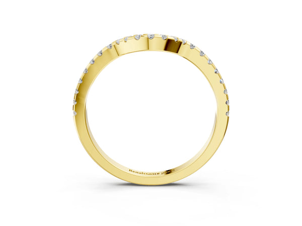 Yellow gold Pavé Round Diamond Curved Wedding Band with Shared Prong Setting