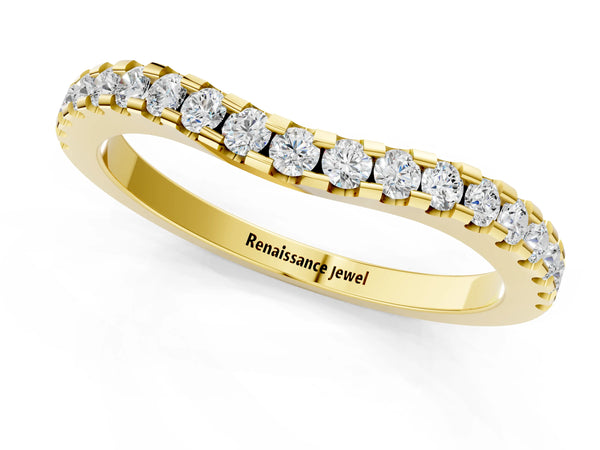 Yellow gold Pavé Round Diamond Curved Wedding Band