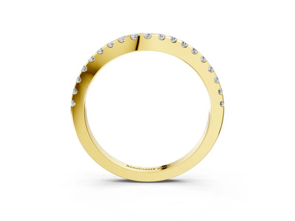 Yellow gold Pavé Round Diamond Curved Wedding Band