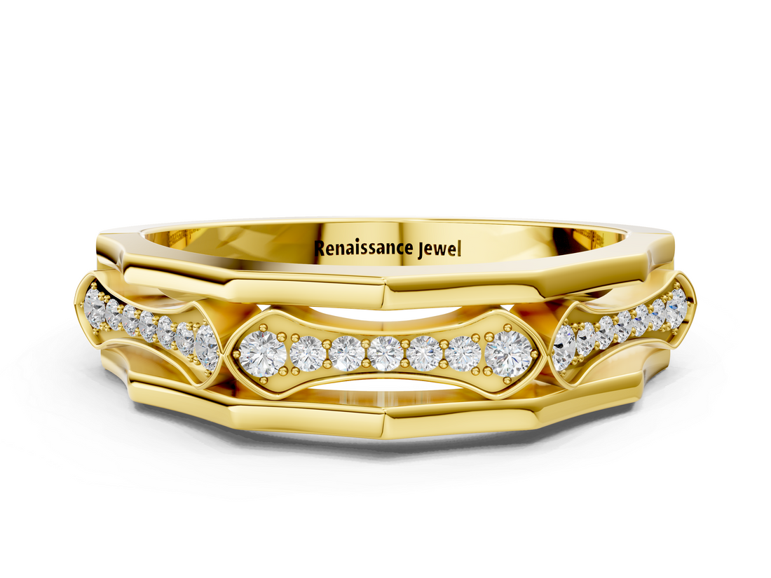 Yellow gold Pavé Round Diamond Eternity Band with Bar Prong Setting_23
