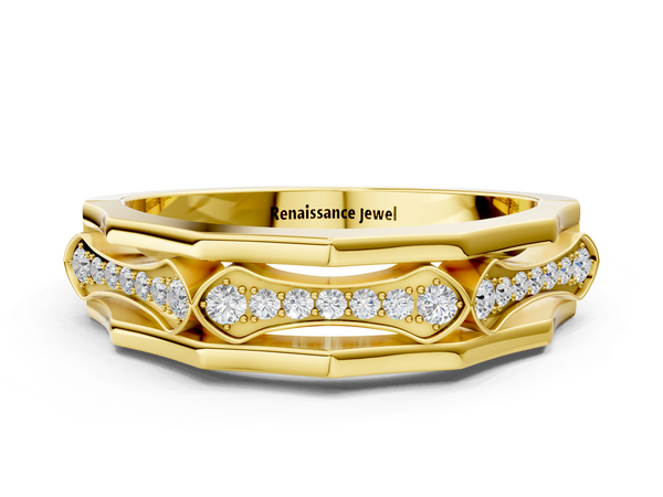 Yellow gold Pavé Round Diamond Eternity Band with Bar Prong Setting