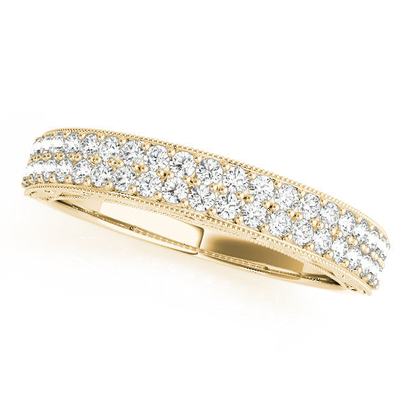 Yellow gold Pavé Round Diamond Eternity Band with Milgrain Edge