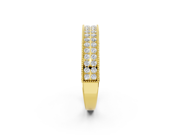 Yellow gold Pavé Round Diamond Eternity Band with Milgrain Edge