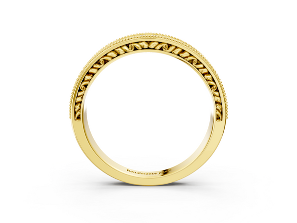 Yellow gold Pavé Round Diamond Eternity Band with Milgrain Edge