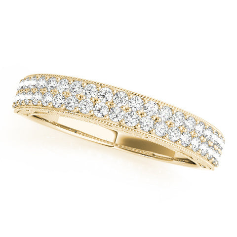 Yellow gold Pavé Round Diamond Eternity Band with Milgrain Edge