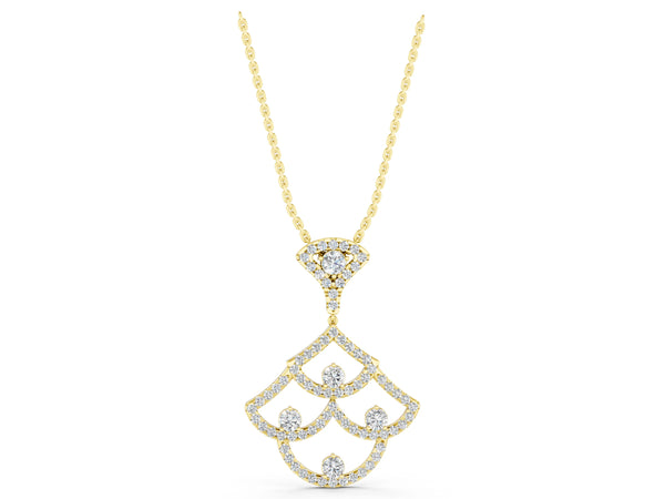 Yellow gold Pavé Round Diamond Fan Prong Pendant
