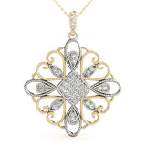 Yellow gold Pavé Round Diamond Filigree Pendant with Milgrain Detail
