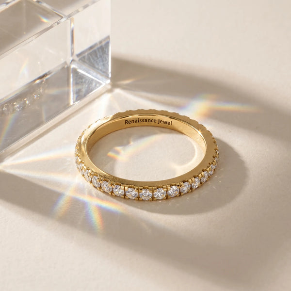 Yellow gold Pavé Round Diamond Half Eternity Band with Shared Prong Setting