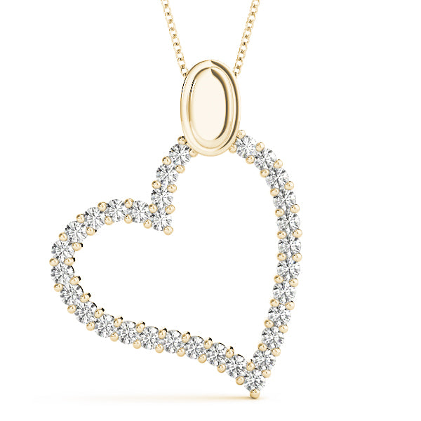 Yellow gold Pavé Round Diamond Heart Pendant with Shared Prong Setting
