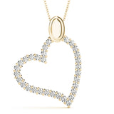 Yellow gold Pavé Round Diamond Heart Pendant with Shared Prong Setting