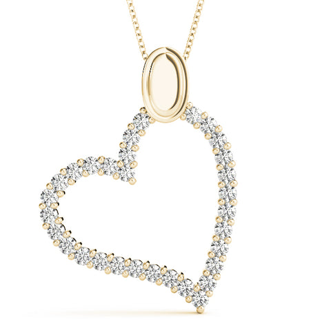 Yellow gold Pavé Round Diamond Heart Pendant with Shared Prong Setting