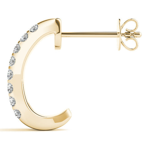 Yellow gold Pavé Round Diamond Hoop Earrings with Four-Prong Setting 3