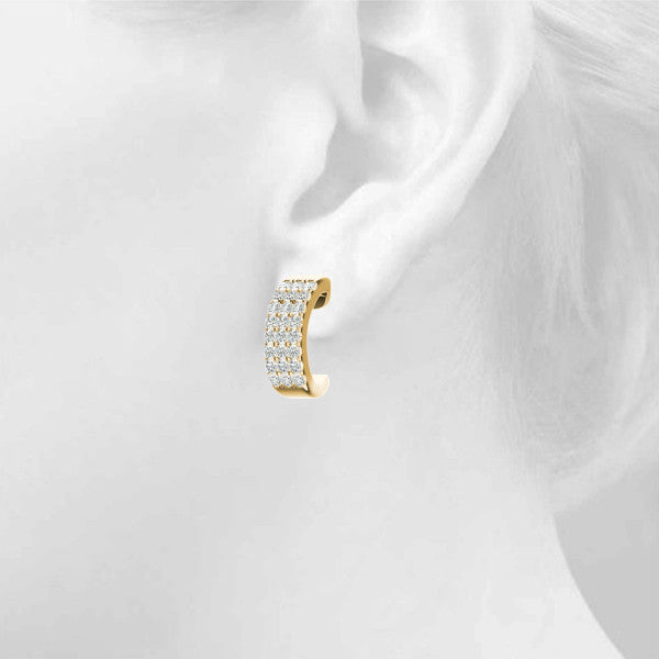 Yellow gold Pavé Round Diamond Hoop Earrings with Four-Prong Setting 4