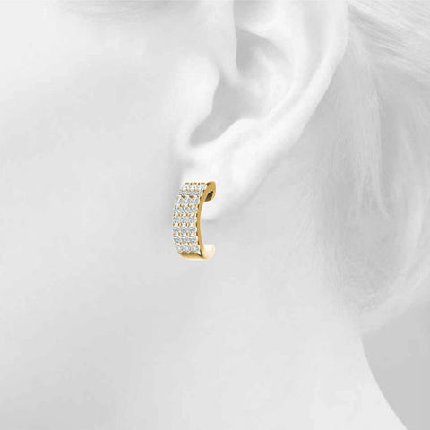 Yellow gold Pavé Round Diamond Hoop Earrings with Four-Prong Setting 4