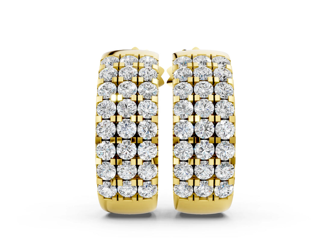 Yellow gold Pavé Round Diamond Hoop Earrings with Four-Prong Setting_17