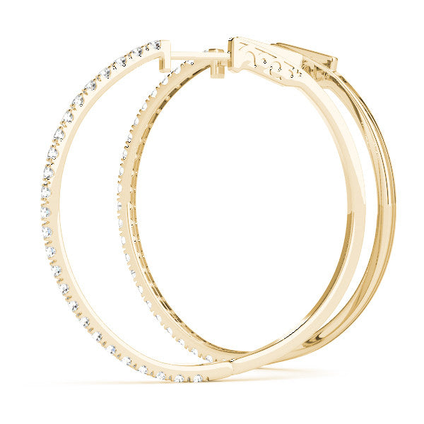 Yellow gold Pavé Round Diamond Hoop Earrings with Hinged Snap Closure 1