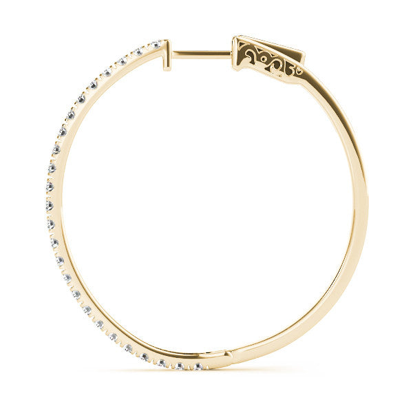Yellow gold Pavé Round Diamond Hoop Earrings with Hinged Snap Closure 2