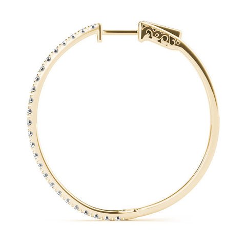Yellow gold Pavé Round Diamond Hoop Earrings with Hinged Snap Closure 2
