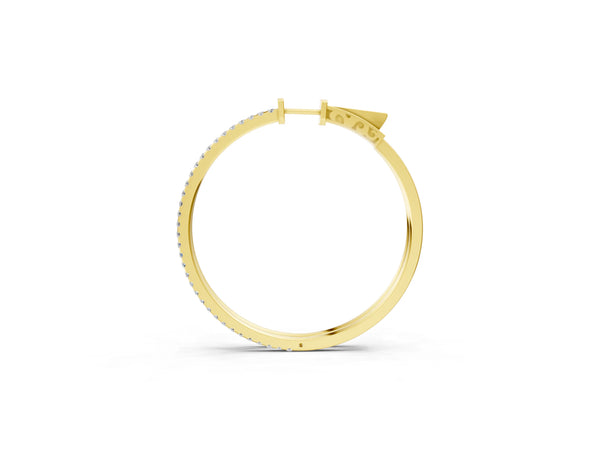 Yellow gold Pavé Round Diamond Hoop Earrings with Hinged Snap Closure