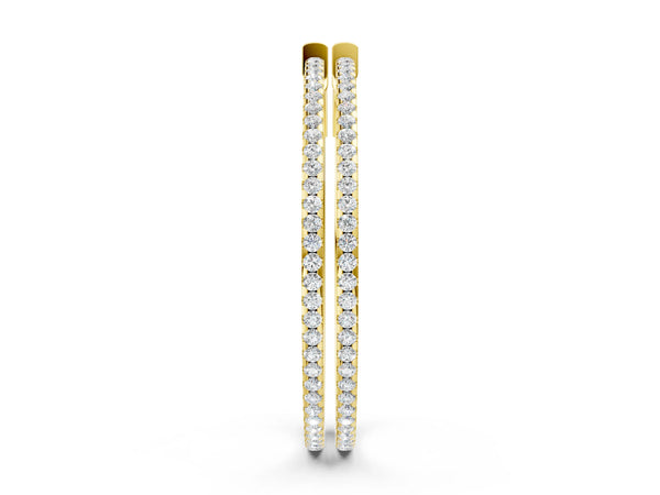 Yellow gold Pavé Round Diamond Hoop Earrings with Hinged Snap Closure