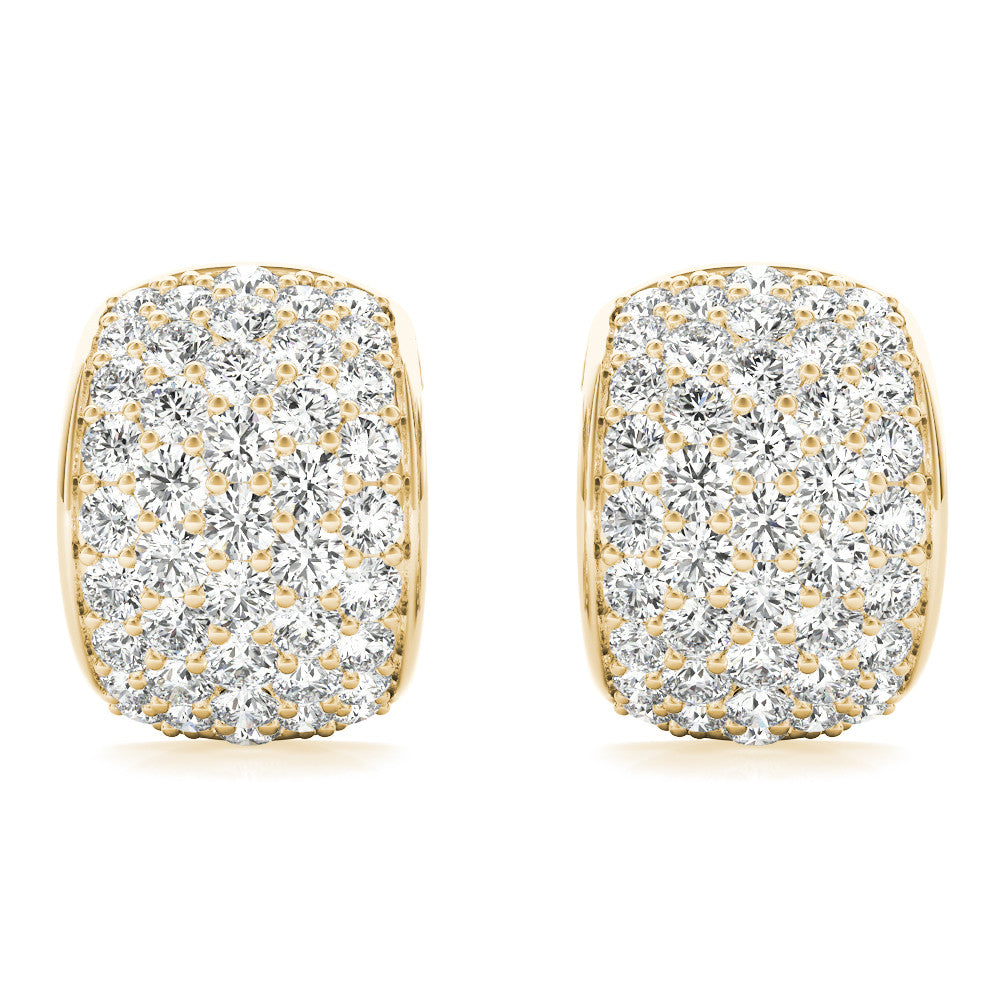 Yellow gold Pavé Round Diamond Huggie Earrings with Prong Setting 1