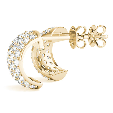 Yellow gold Pavé Round Diamond Huggie Earrings with Prong Setting 2